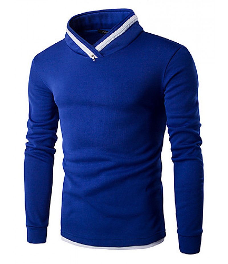 Men's Solid Casual / Sport Hoodie & Sweatshirt,Cotton Long Sleeve Black / Blue