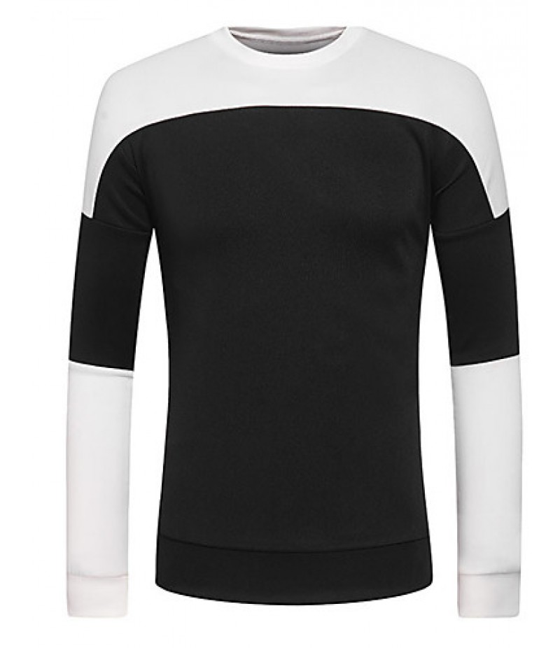 Men's Couple Cotton CasualBlack And White Stitching Long Sleeve Round Neck Sweatshirt Pullover