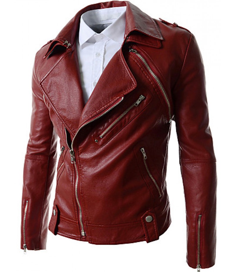 Men's Slim Detachable Sleeve Leather Jacket , Lined