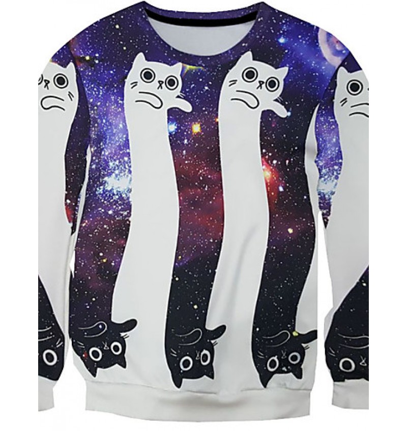 New Fashion Men Galaxy Cat Printed Pullover Long Sleeve 3d Sweatshirt