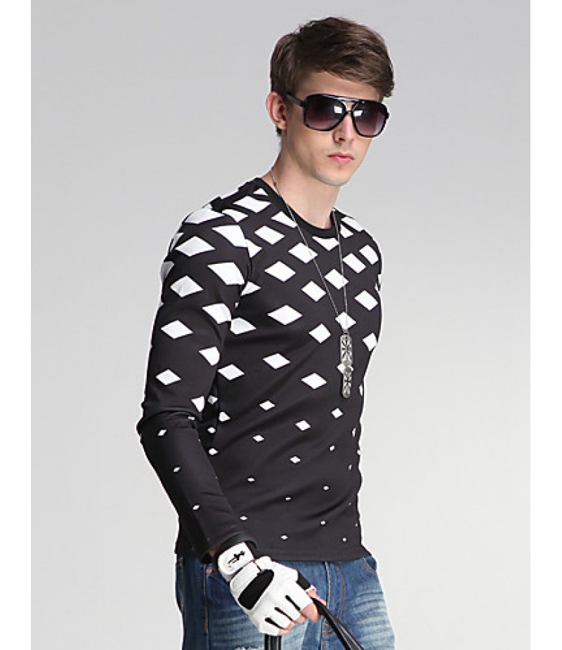 Men's Daily/Sports/Holiday Simple Sweatshirt Geometric Black Round Neck Long Sleeve Cotton/Polyester All Seasons