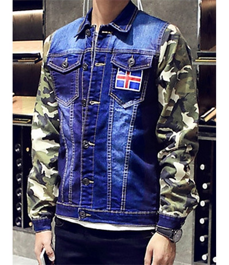 Men's Lapel Print Casual Denim Jacket