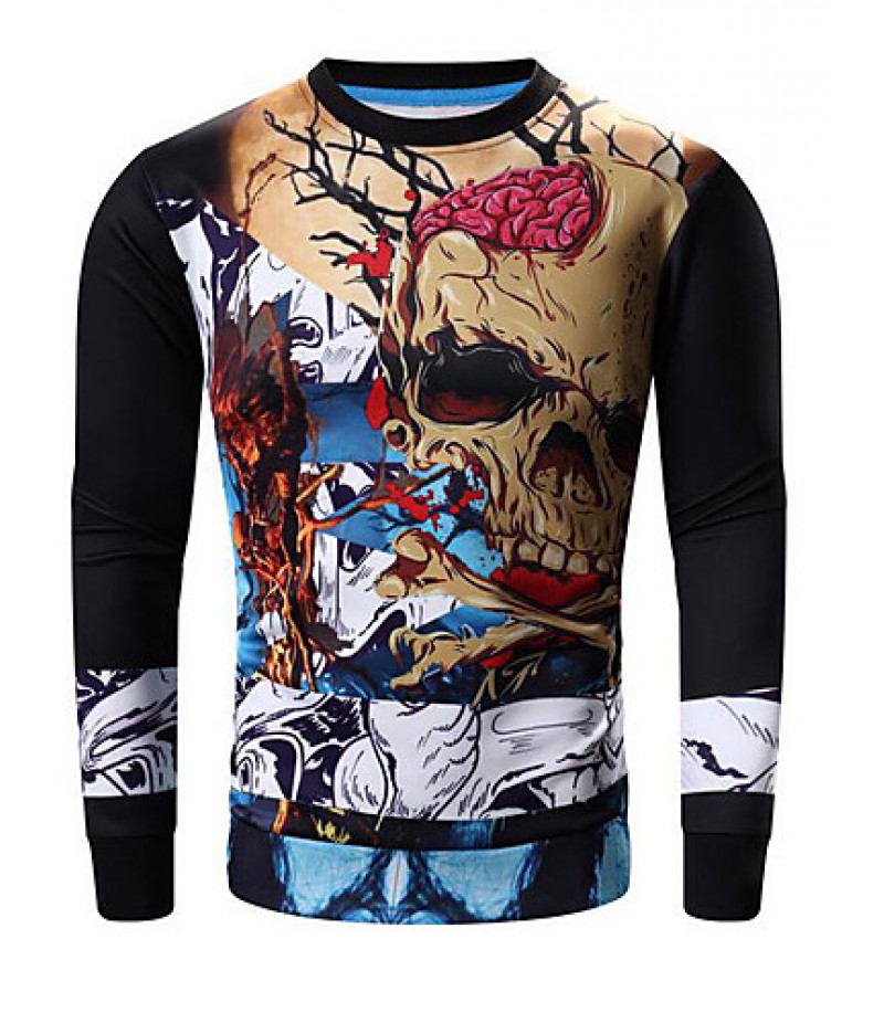 Men's Print Casual / Sport SweatshirtCotton Long Sleeve Black