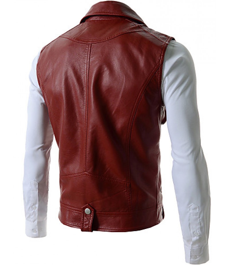 Men's Slim Detachable Sleeve Leather Jacket , Lined