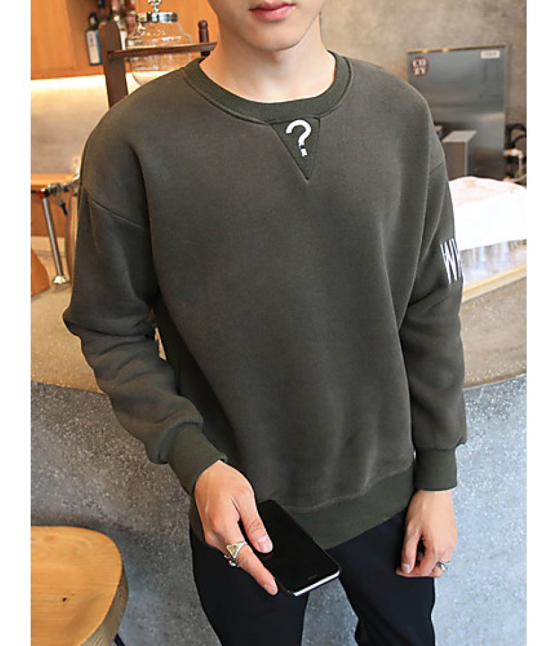 Men's Solid Casual / Plus Sizes Sweatshirt,Cotton Long Sleeve Black / Green / Yellow JC-Y11