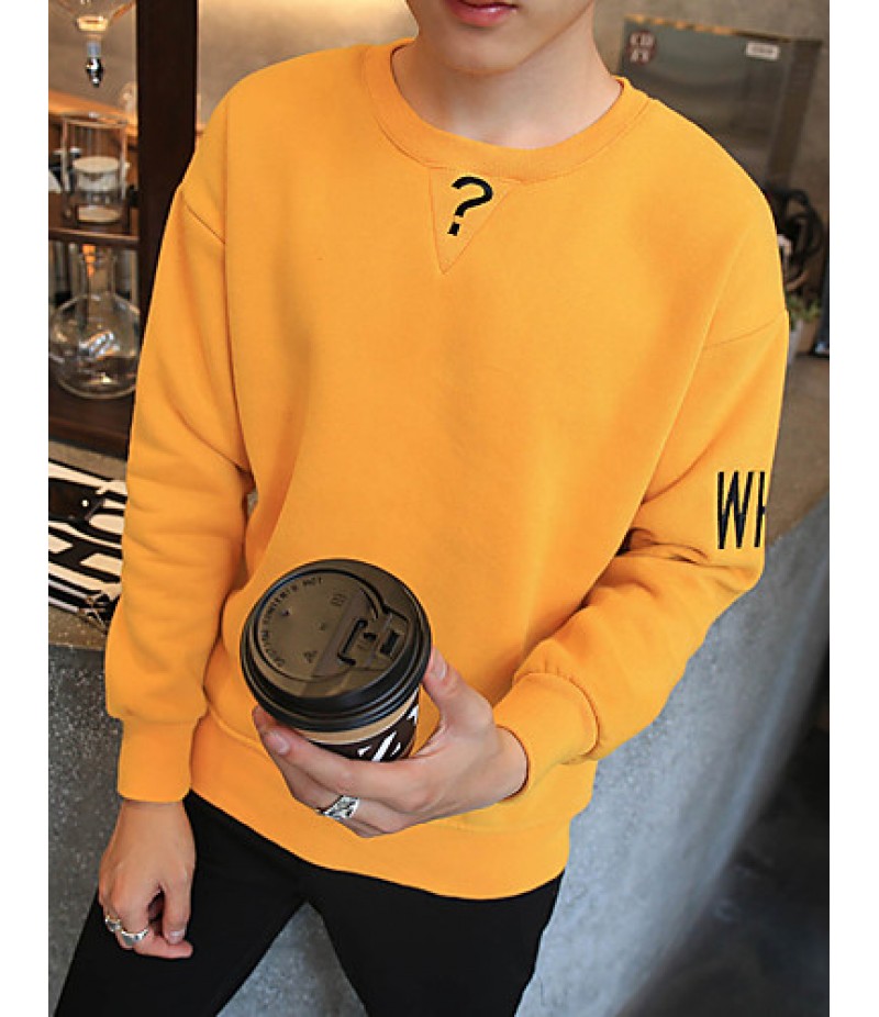 Men's Solid Casual / Plus Sizes Sweatshirt,Cotton Long Sleeve Black / Green / Yellow JC-Y11