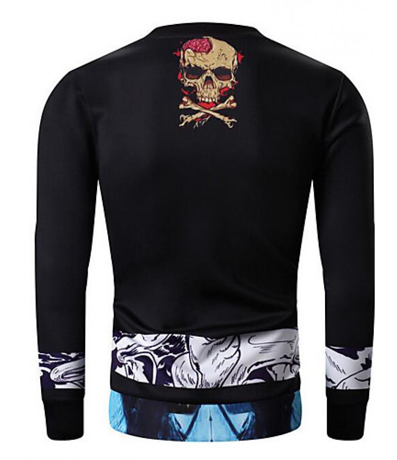 Men's Print Casual / Sport SweatshirtCotton Long Sleeve Black