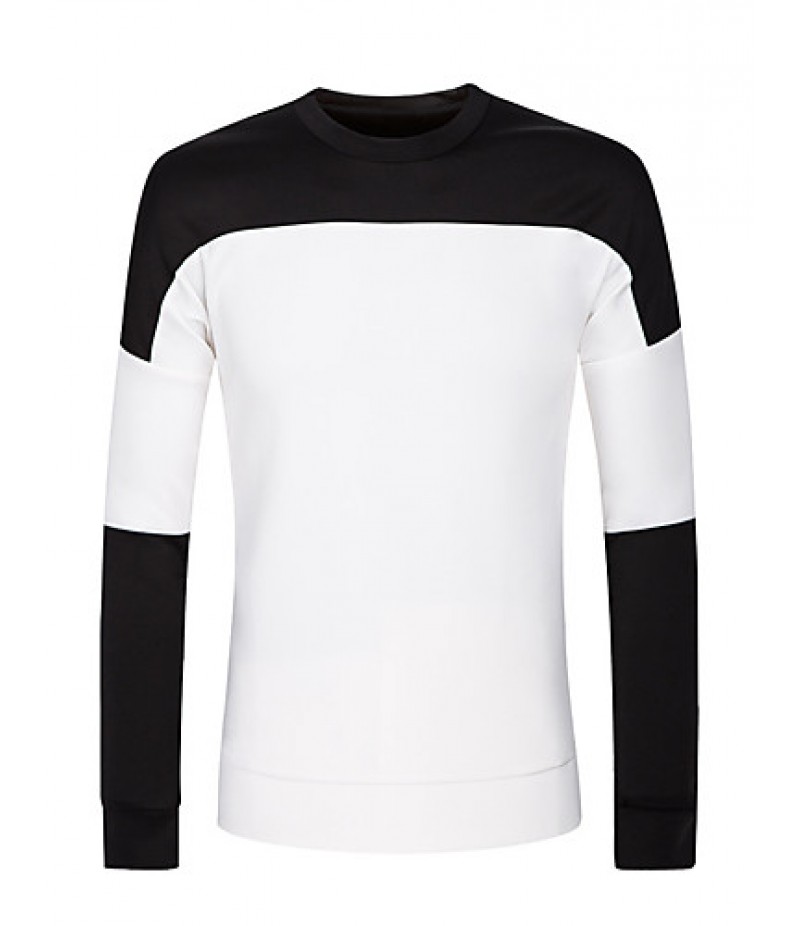 Men's Couple Cotton CasualBlack And White Stitching Long Sleeve Round Neck Sweatshirt Pullover