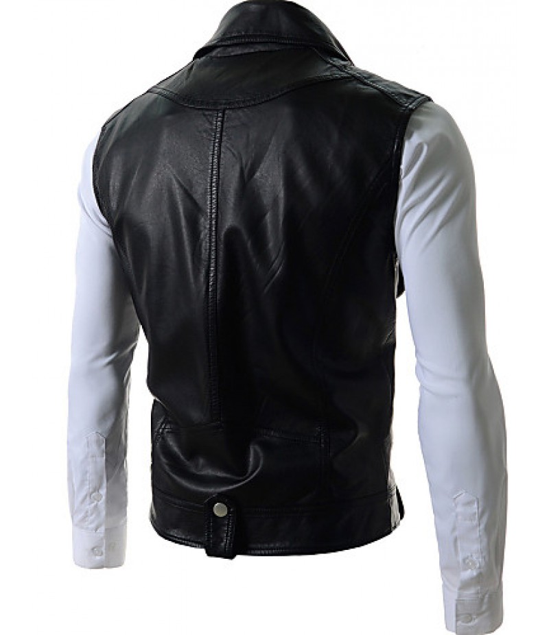 Men's Slim Detachable Sleeve Leather Jacket , Lined