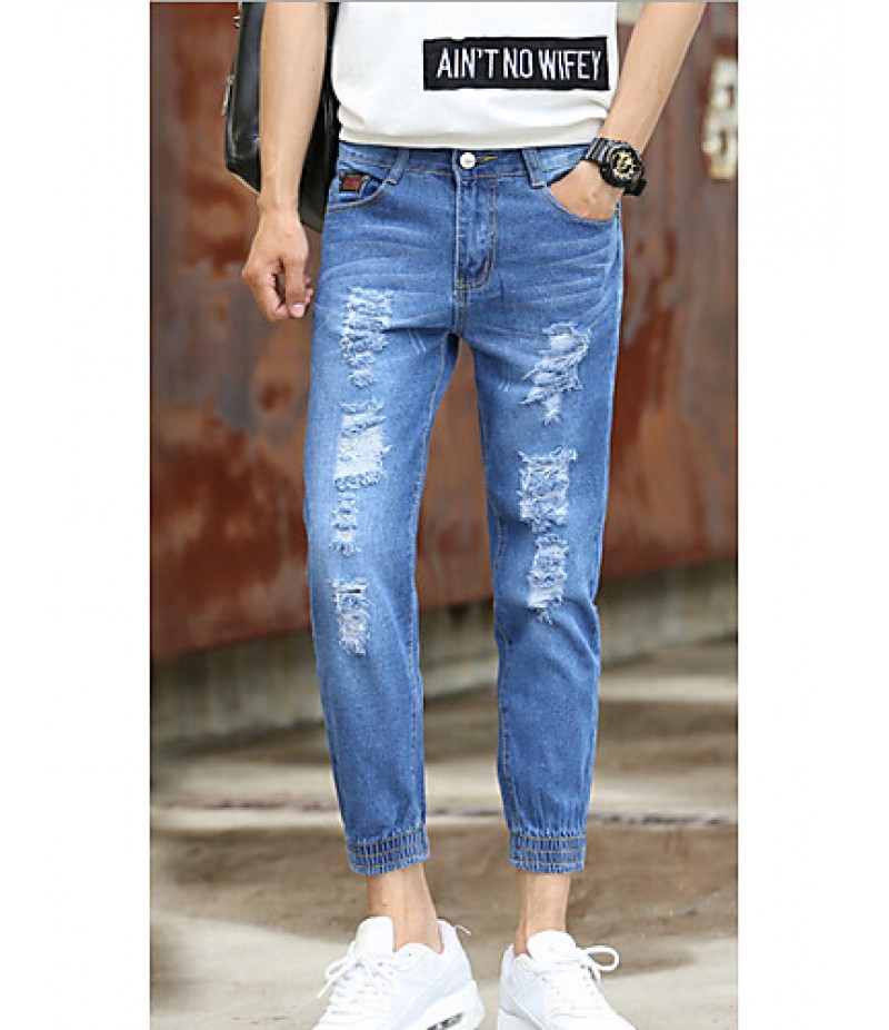 Men's Solid Casual JeansCotton Blue