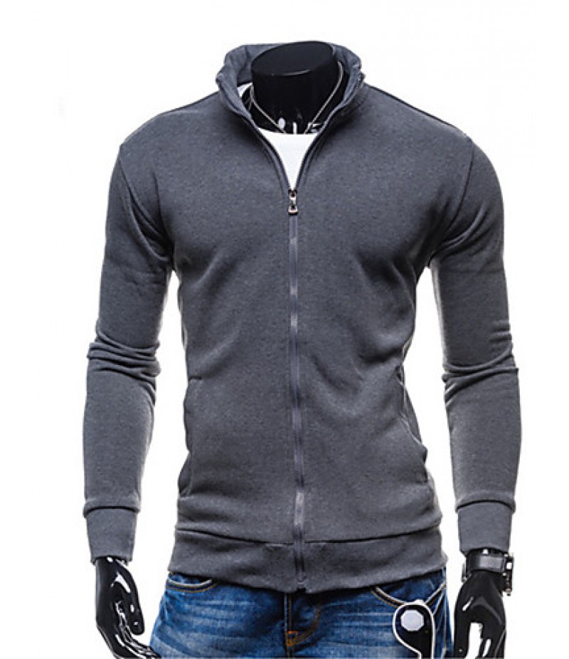 Men's Going out / Casual/Daily / Sports Simple / Street chic / Active Regular Hoodies,Solid Blue / Black / Brown / Gray Hooded Long Sleeve