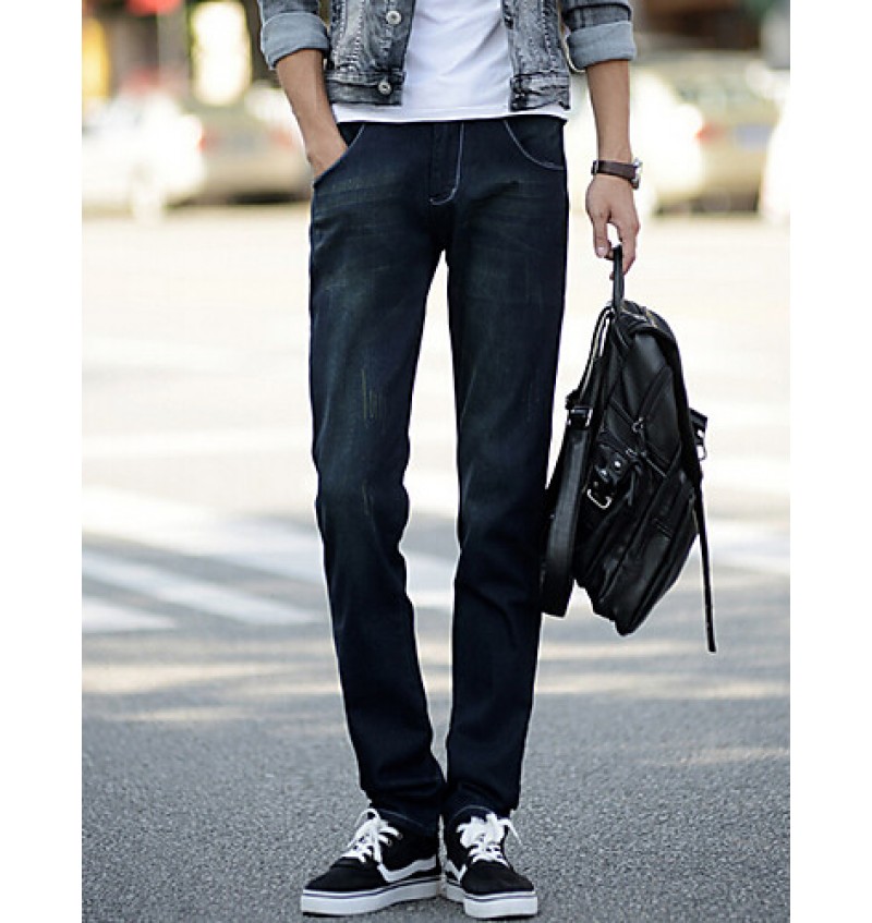 Men's Solid Casual JeansCotton Blue