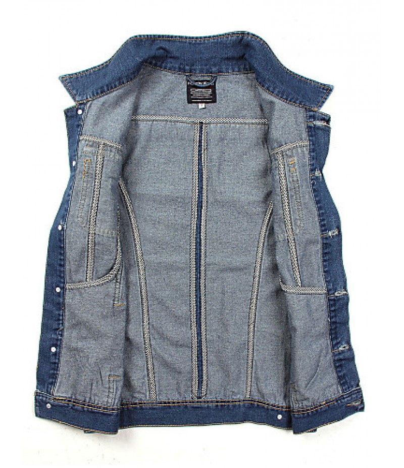 Men's Fashion Casual Solid Blue Sleeveless Jacket, Regular Denim / Jean WearFashion Blue Color All Seasons Men's Fashion Wear