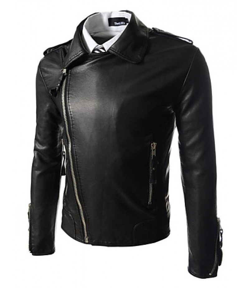 Men Punk Skull Embroidery Motorcycle Leather Jacket