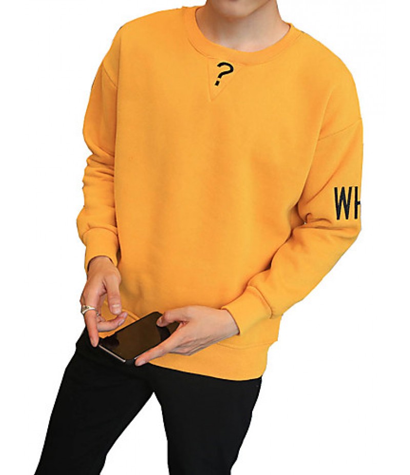 Men's Solid Casual / Plus Sizes Sweatshirt,Cotton Long Sleeve Black / Green / Yellow JC-Y11