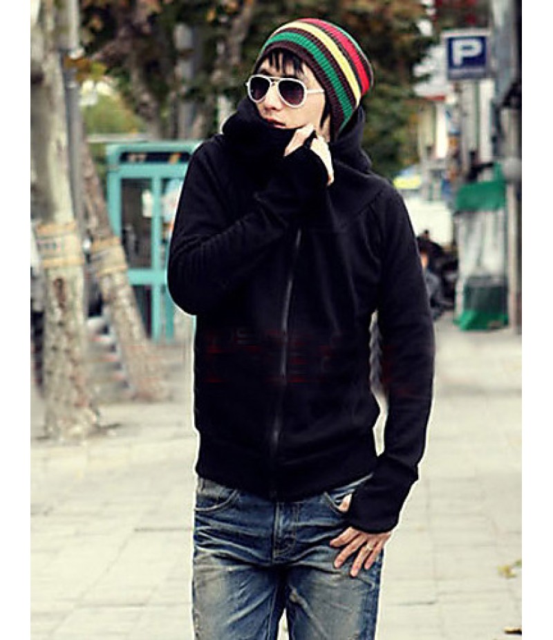 Men's Long Sleeve Hoodie & Sweatshirt,Cotton / Polyester Solid