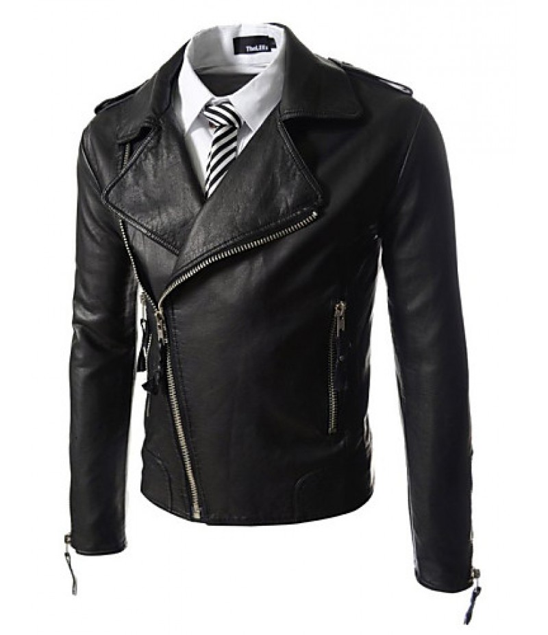 Men Punk Skull Embroidery Motorcycle Leather Jacket