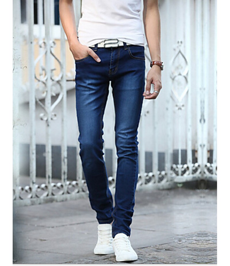 Men's Solid Casual JeansCotton Blue