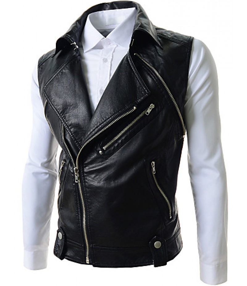 Men's Slim Detachable Sleeve Leather Jacket , Lined