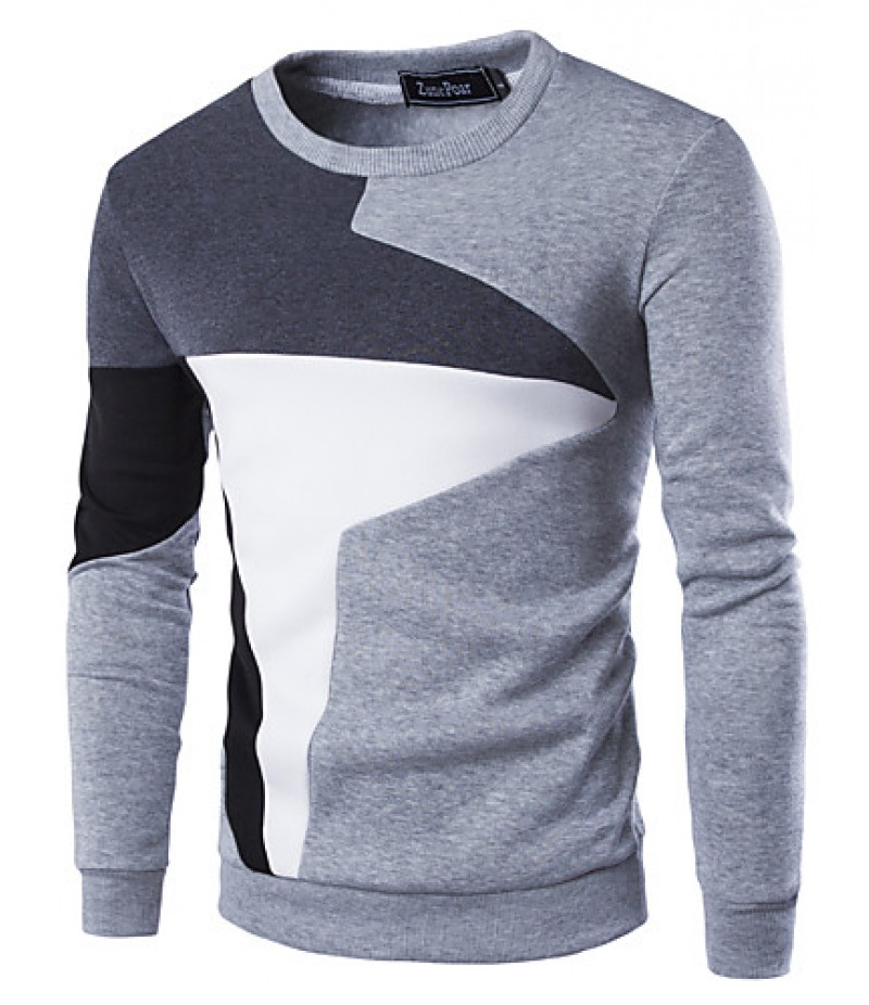 Men's Fashion Slim Stitching Pullover Sweatshirt,Cotton / Polyester Patchwork