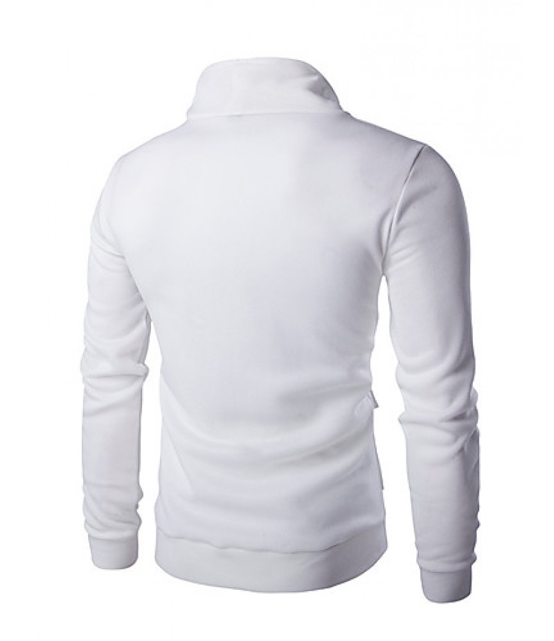 Men's Solid Casual / Sport Hoodie & Sweatshirt,Cotton Long Sleeve Black / White