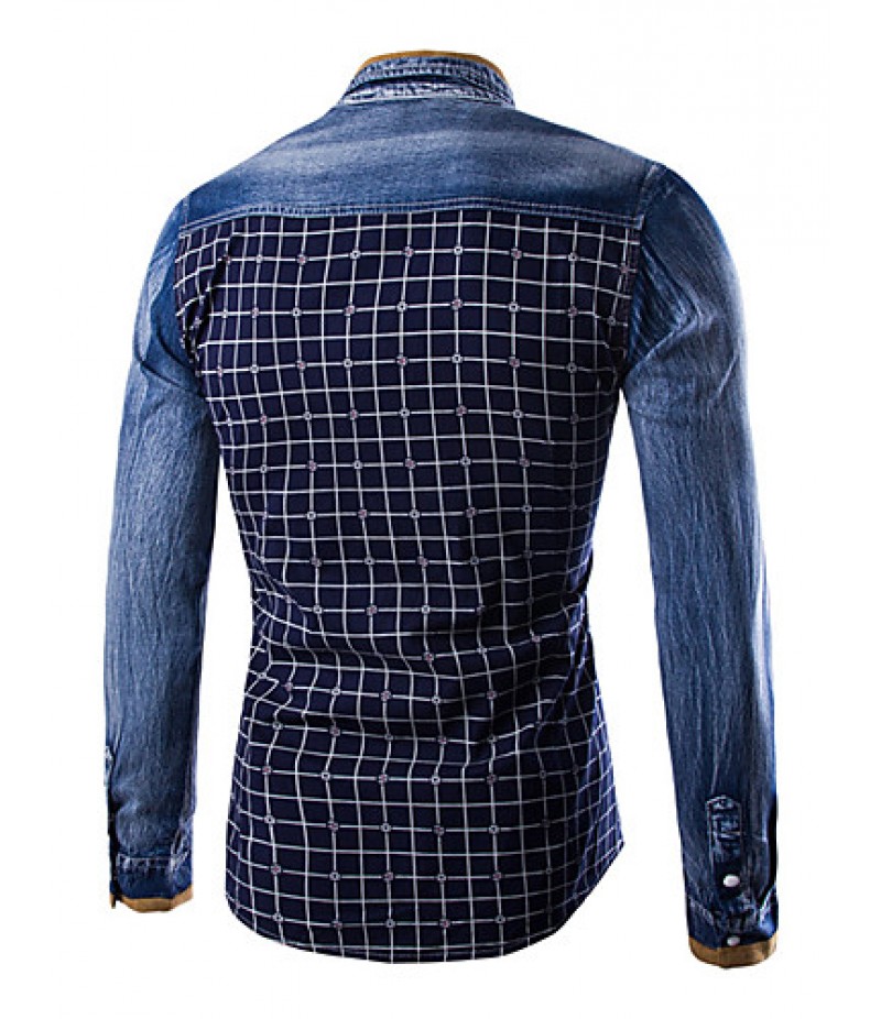 Men's Pure Long Sleeve Top , Cotton / Denim Casual