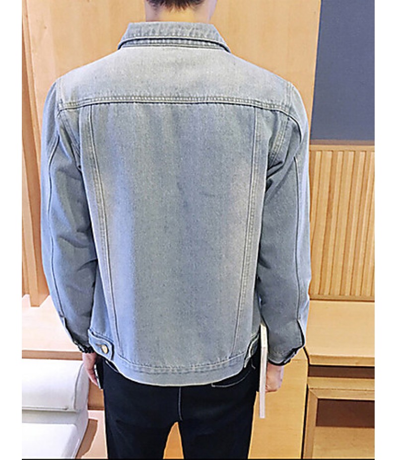 Men's Fashion Classical Solid Slim Fit Casual Long Sleeve Denim Jacket,Cotton/Print/Casual/Plus Size