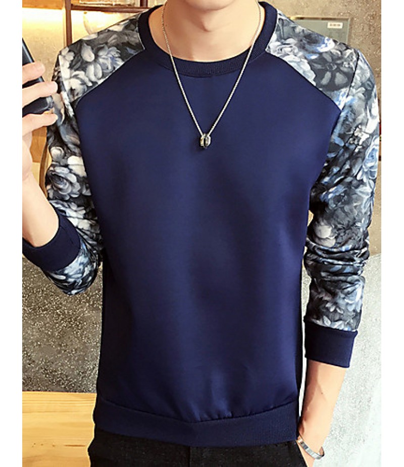 Men's Print / Color Block Casual / Plus Size SweatshirtPolyester Long Sleeve Black / Blue / White