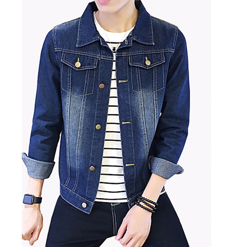 Men's Fashion Classical Solid Slim Fit Casual Long Sleeve Denim Jacket,Cotton/Print/Casual/Plus Size