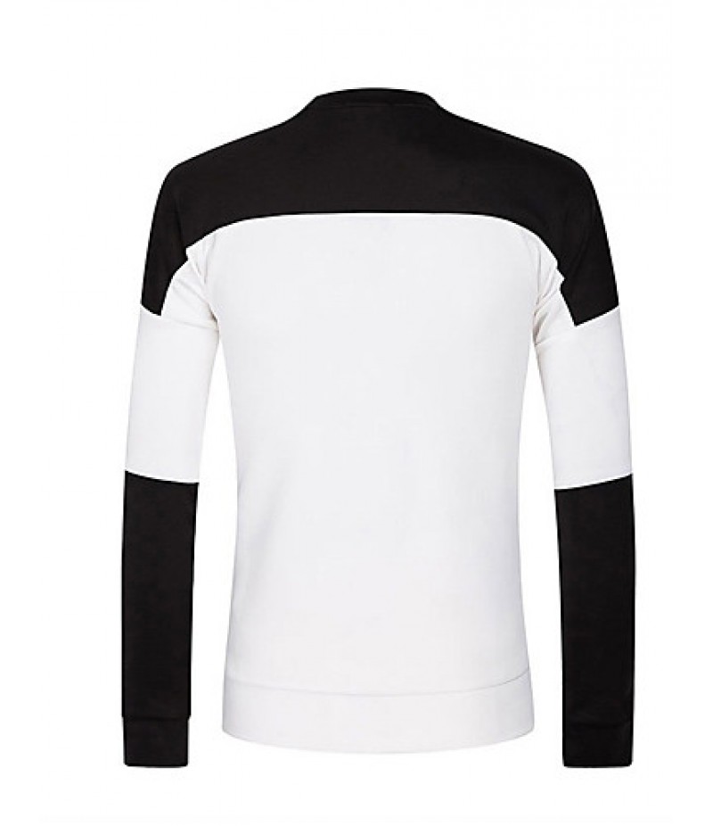 Men's Couple Cotton CasualBlack And White Stitching Long Sleeve Round Neck Sweatshirt Pullover