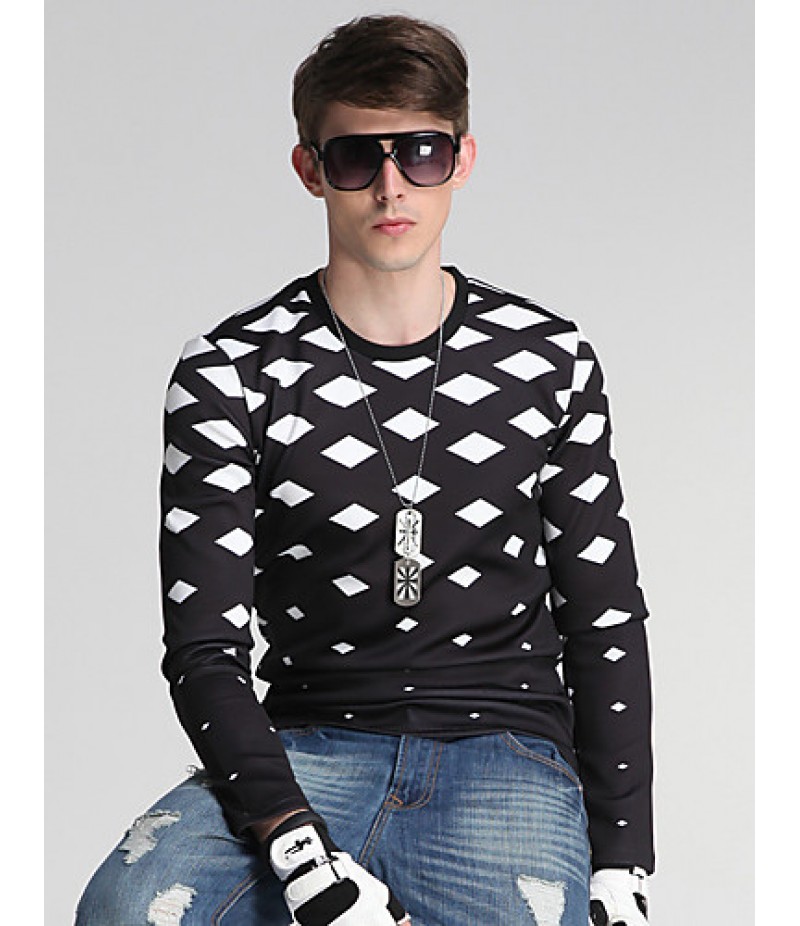 Men's Daily/Sports/Holiday Simple Sweatshirt Geometric Black Round Neck Long Sleeve Cotton/Polyester All Seasons