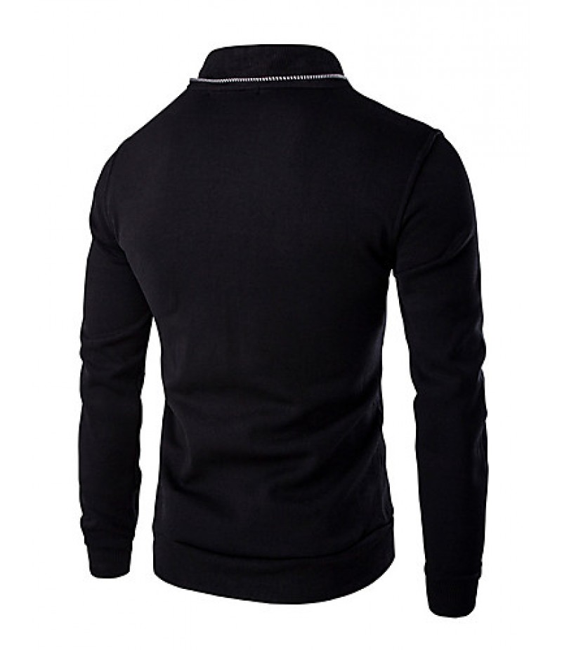 Men's Solid Casual / Sport Hoodie & Sweatshirt,Cotton Long Sleeve Black / White