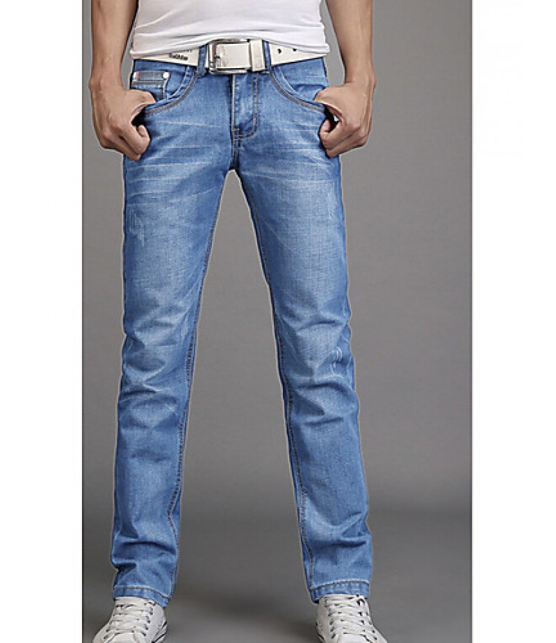 Men's Solid Casual Jeans,Cotton Blue