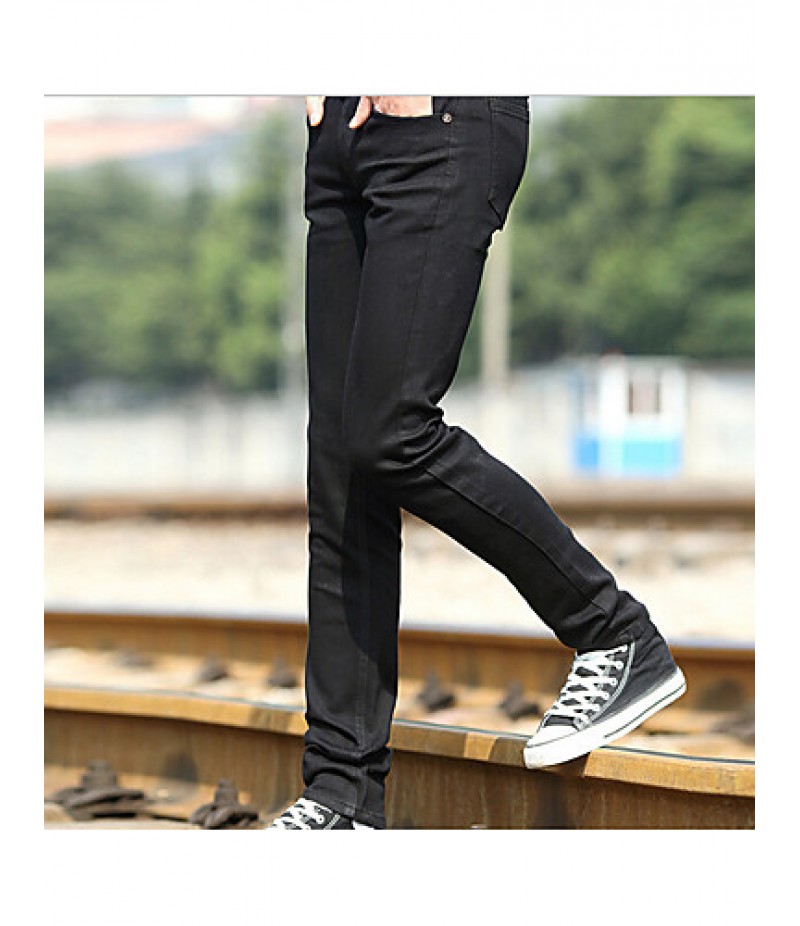 Men's Solid Casual Jeans,Cotton Black