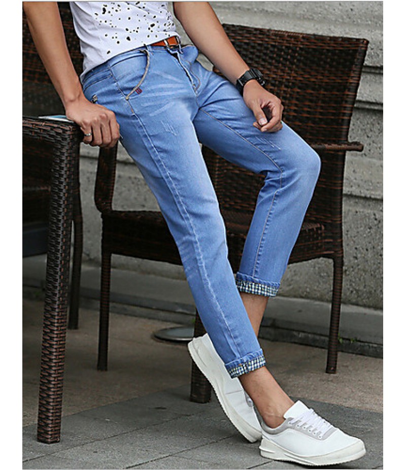 Men's Solid Casual Jeans,Cotton Blue