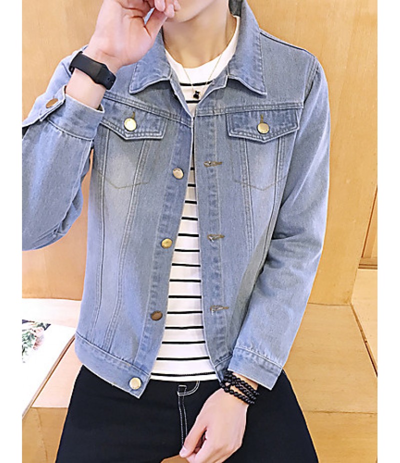 Men's Fashion Classical Solid Slim Fit Casual Long Sleeve Denim Jacket,Cotton/Print/Casual/Plus Size