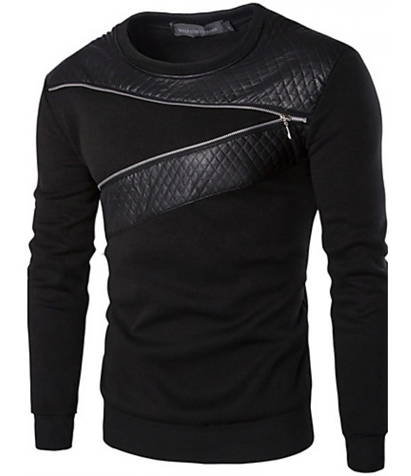 Men's Fashion Slim Zipper Decoration Sweatshirt,Cotton / Polyester Patchwork