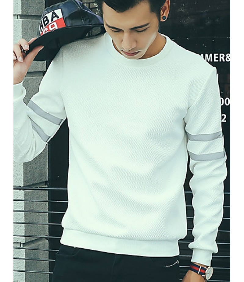 Men's Casual/Daily Simple Sweatshirt,Solid Round Neck Stretchy Cotton Long Sleeve Fall / Winter