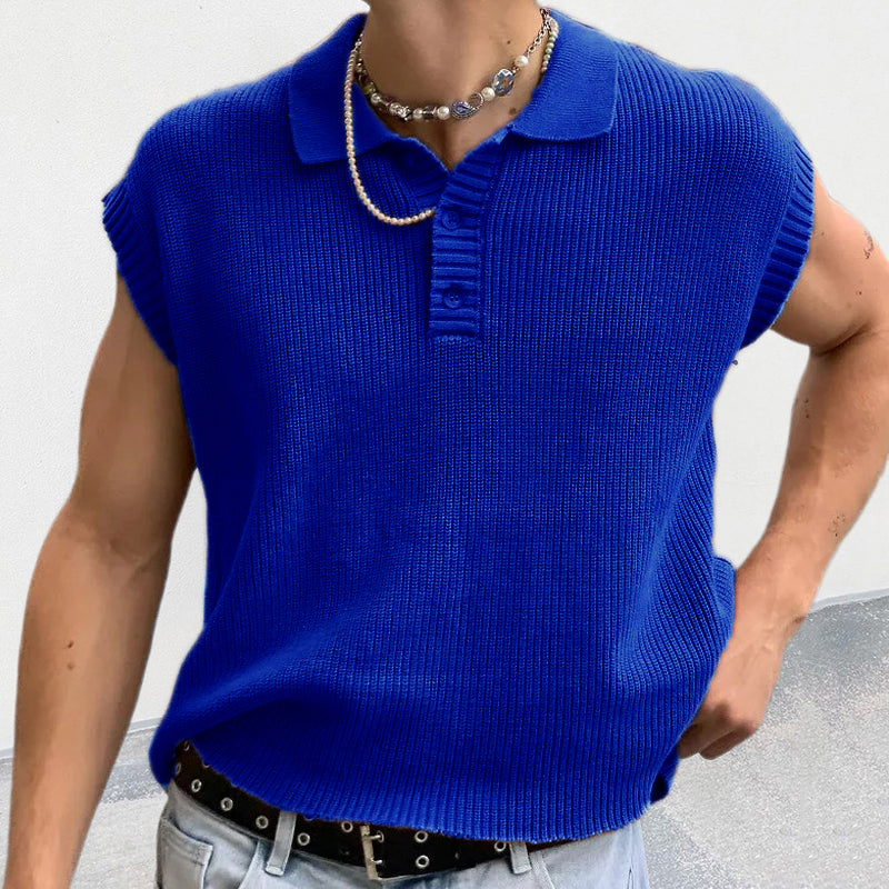 Men's Casual Solid Color Polo Collar Knitted Sweater