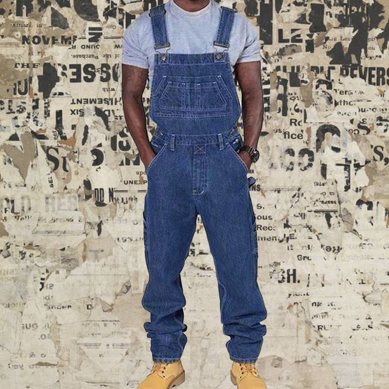 Men's Casual Denim Multi-pocket Loose Overalls