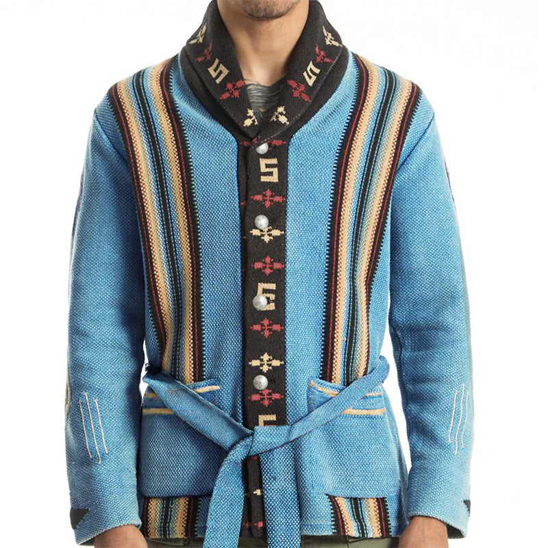 Men's Vintage Blend Knitted Jacquard Lapel Cardigan