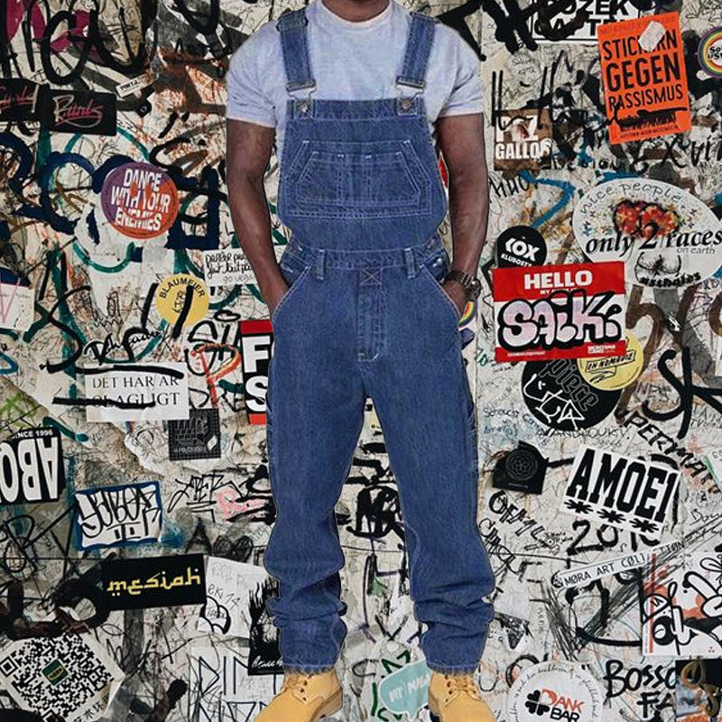 Men's Casual Denim Multi-pocket Loose Overalls