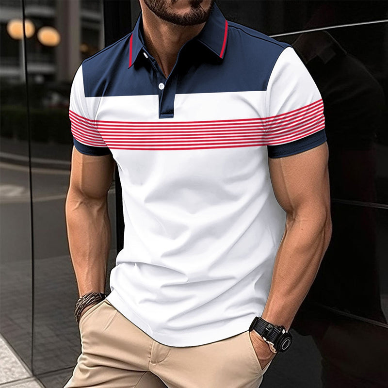 Men's Casual Striped Short Sleeve Polo Shirt