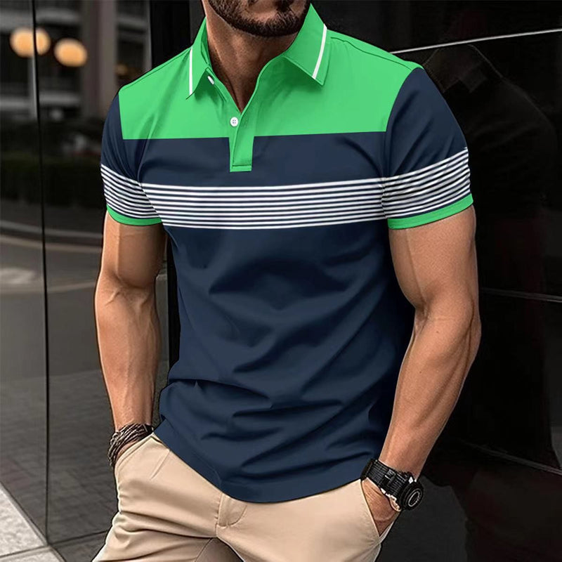 Men's Casual Striped Short Sleeve Polo Shirt