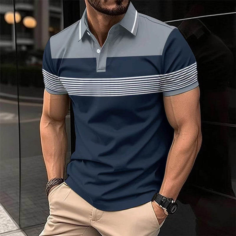 Men's Casual Striped Short Sleeve Polo Shirt