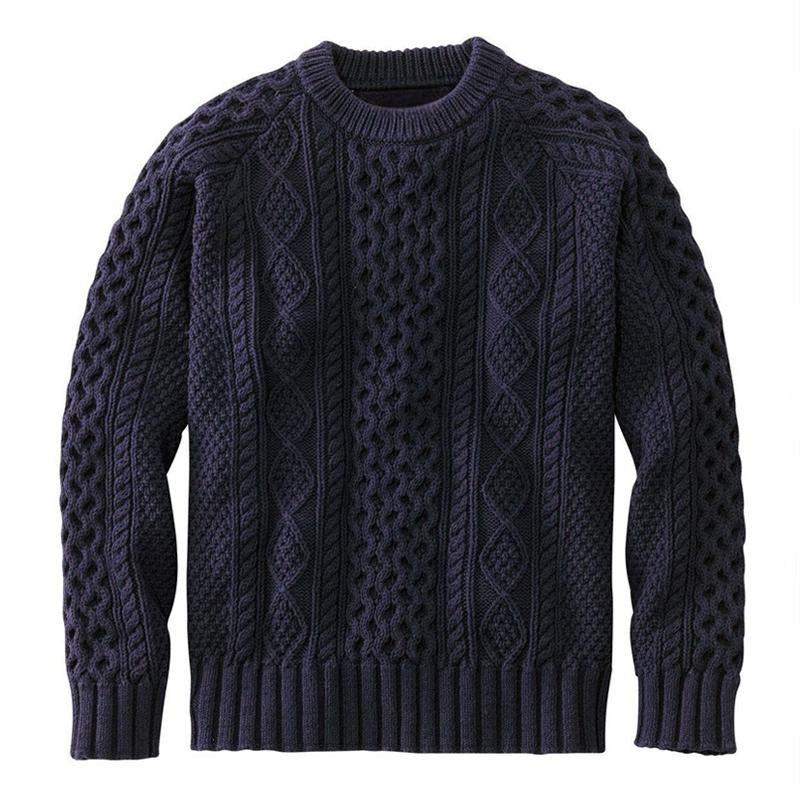 Men's Solid Color Textured Knitted Crew Neck Sweater