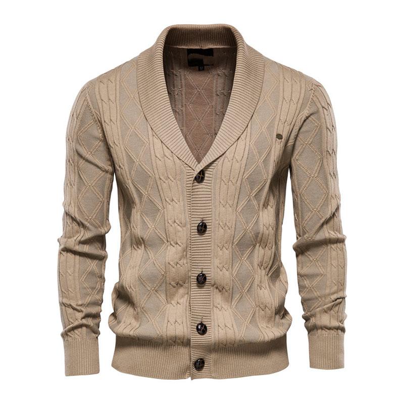 Men's V-Neck Long Sleeve Thick Knit Sweater Jacket