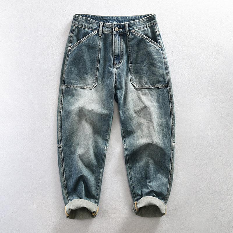 Men's Vintage Washed Distressed Multi-pocket Jeans