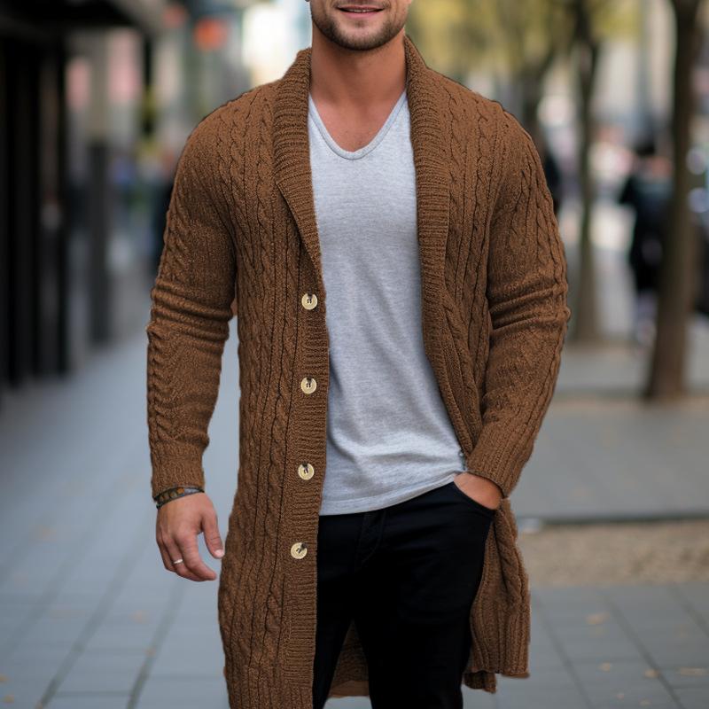 Men's Vintage Thick Knitted Twisted Mid-Length Knitted Cardigan