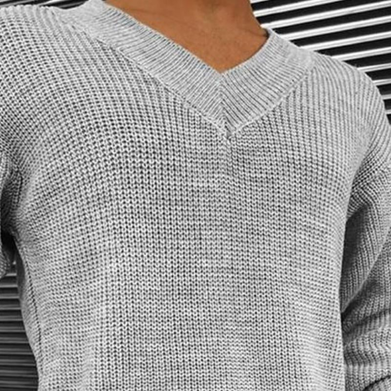 Men's Vintage Solid Color V Neck Long Sleeve Knitted Sweater